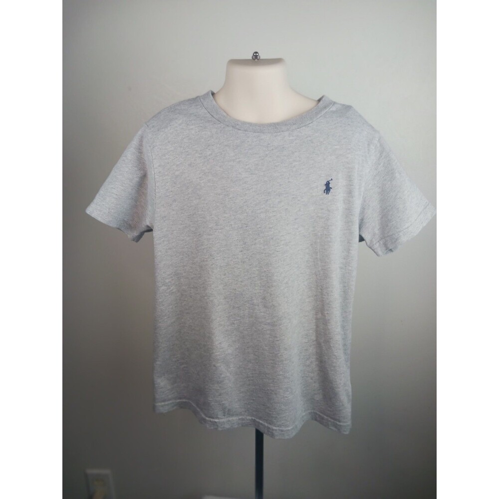 Polo Solid Gray Cotton Tee Shirt, Navy Blue Horse, Size 7